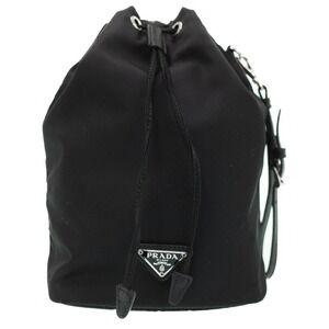 Prada ReNylon Pouch bucket bag recycled nylon Saffiano leather trim Black